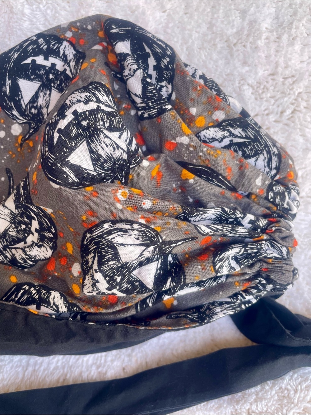 Bonnet Surgical Scrub Cap Elastic Tie Back Halloween Jack O Lantern
